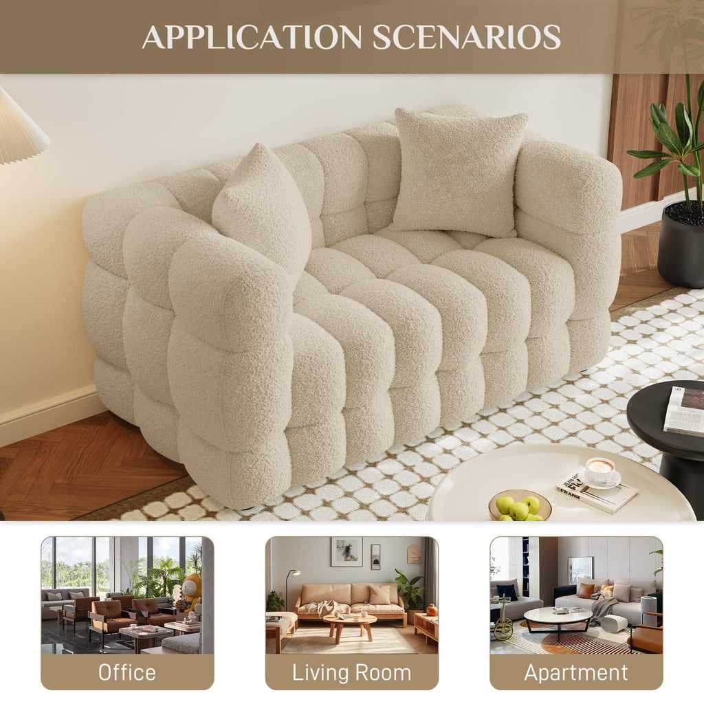 55" Boucle Cloud Loveseat with 2 Pillows, Light Brown