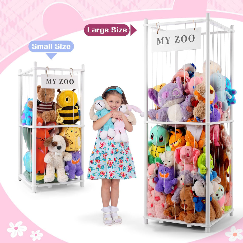 Stuffed Animal Storage Zoo, Wooden Stuffed Animal Organizer with Elastic Cords for Boys Girls, Space Saving Toy