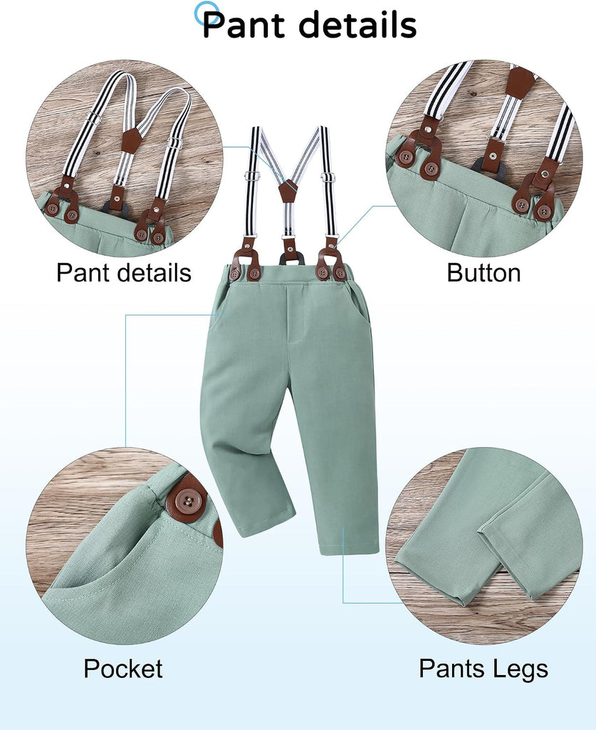 Toddler Baby Boy Clothes Suit Gentleman Wedding Outfits Formal Dress Shirt+Bowtie+Suspender Pants