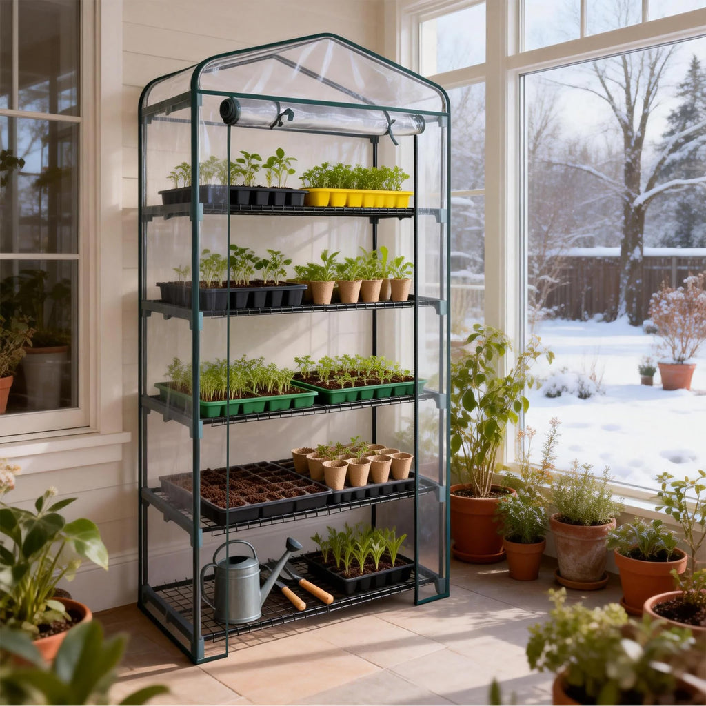 50% Extra Wide Mini Greenhouse 5 Tier Portable Plant Green House 40in Wide -Sturdy Gardening Shelves with PVC Cover
