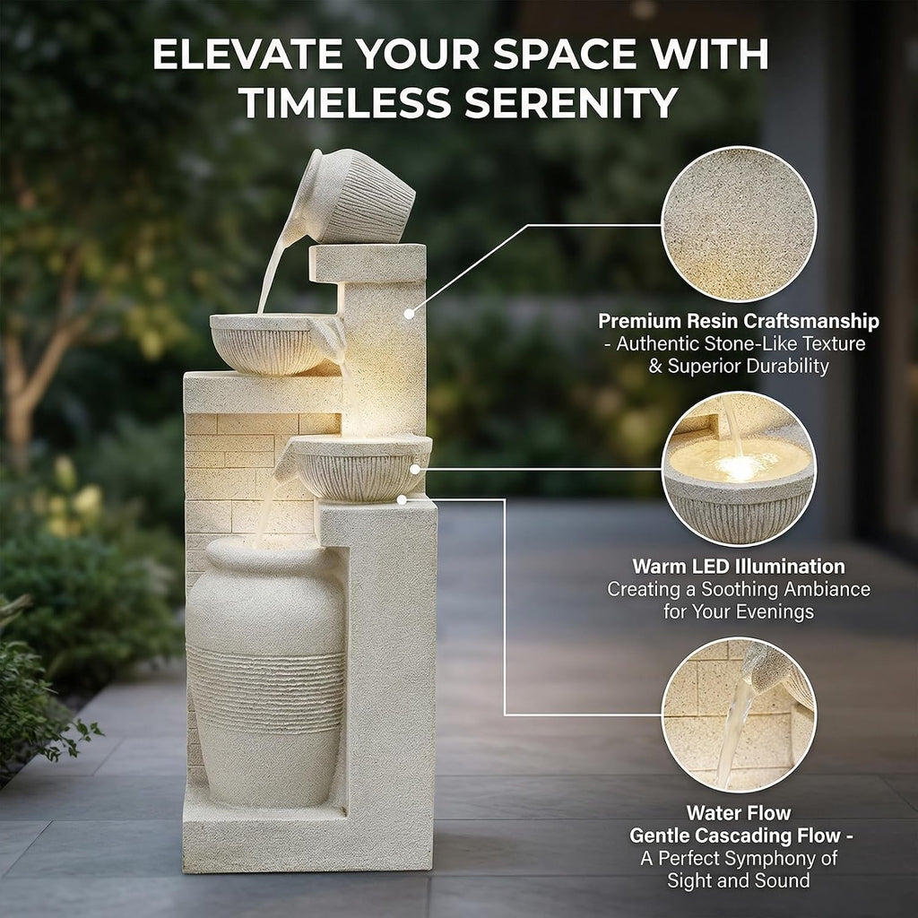 44" Outdoor Fountains and Waterfalls LED - Patio Water Fountains Outdoor for Outdoor Gardens Backyards Lawns Balconies
