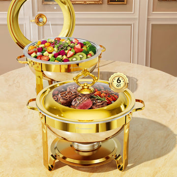 Chafing Dishes for Buffet 6QT, 2 Pack Round with Glass Lid
