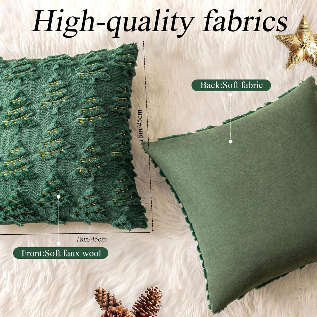 4 Pcs Christmas Throw Pillow Covers 18x18, Soft Faux Fur Pillow Cases Holiday Decorations, Fluffy Plush Accent Couch