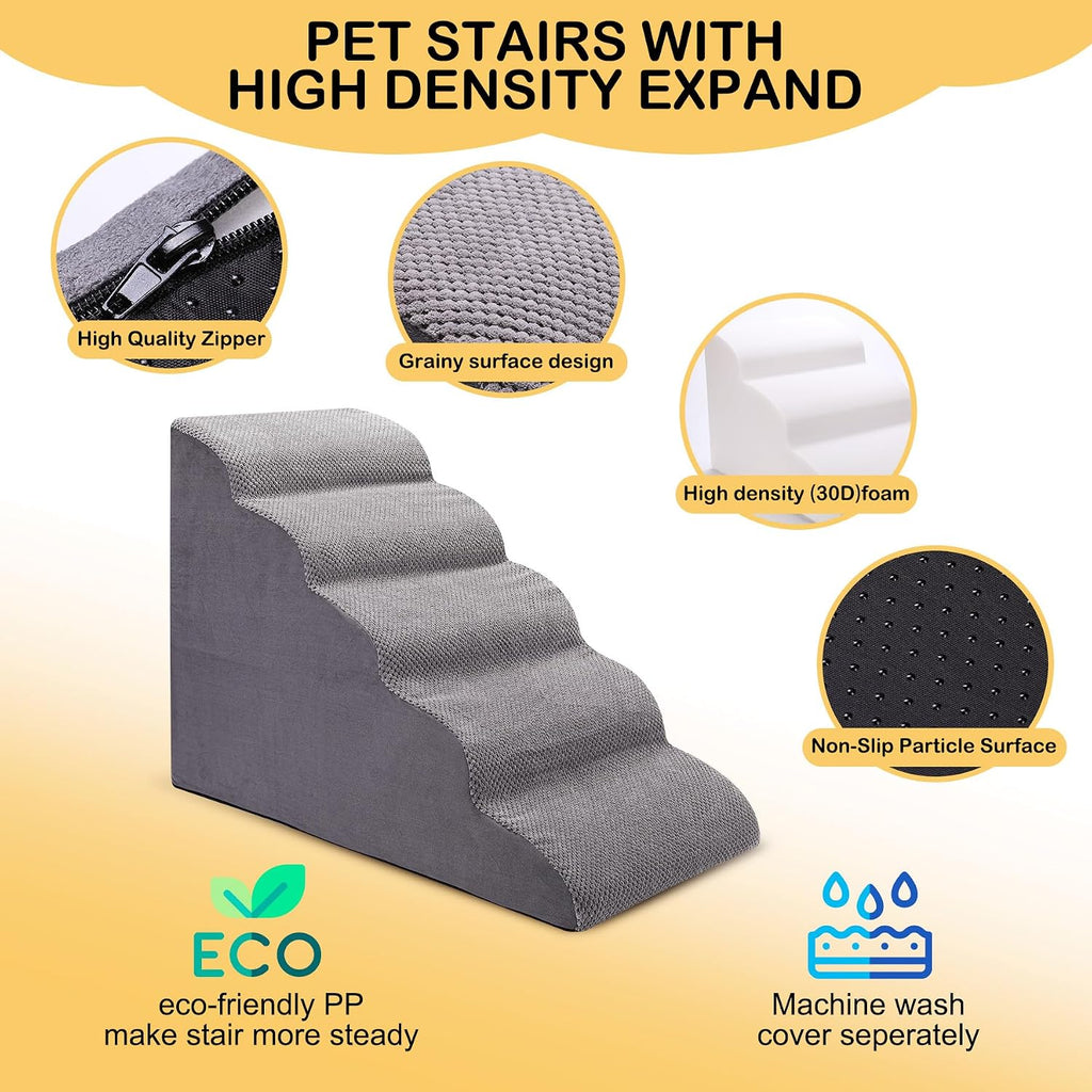 Dog Stairs for Bed and Couch, Non-Slip 5-Step Pet Stairs, 24" High Sofa Foam Dog Ramp - Best for Small Pets, Dogs