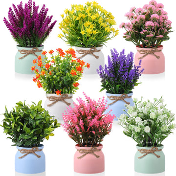 8 Pcs Large Artificial Potted Flowers Fake Potted Plants