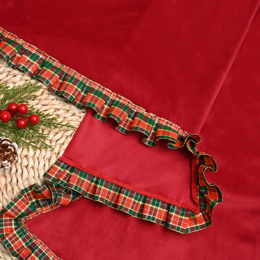 Christmas Valance Christmas Tree Kitchen Curtain with Plaid Hem Red Velvet Valance Rod Pocket Swag Valances for