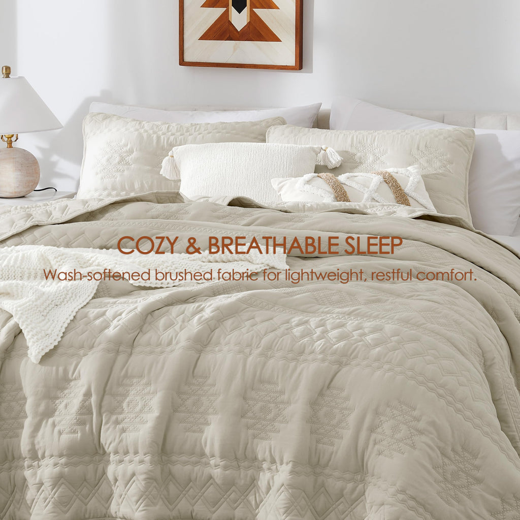 Boho Bohemia Beige Quilt Set, King Size, 3 Pieces 104x90 inches