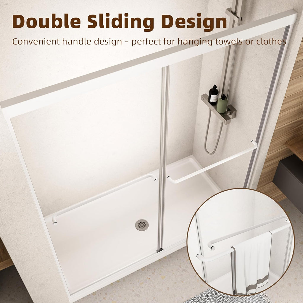 Shower Door, Royal Guard 44-48" W x 72" H Semi-Frameless Double Sliding Glass Shower Door with 1/4'' (6mm) Clear SGCC