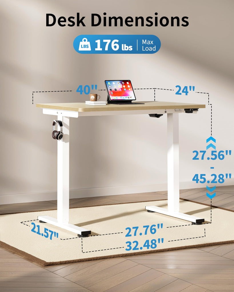 Small Electric Standing Desk, 36" x 24" Whole Piece Height Adjustable Desk, Oak Sit to Stand Computer Workstation