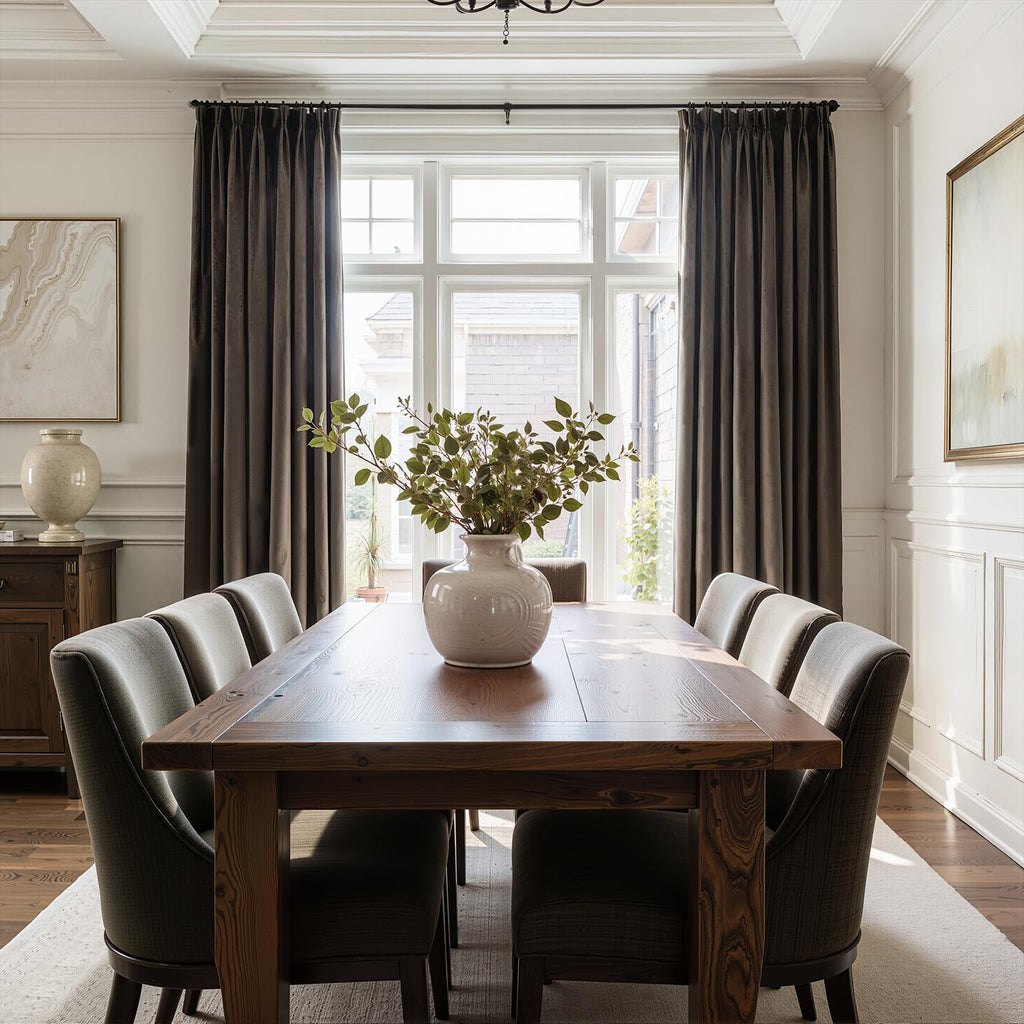 108 Inches Long Dark Taupe Velvet Curtains Bedroom Large Window, Elegant Vintage Room Darkening Blackout Pinch Pleated