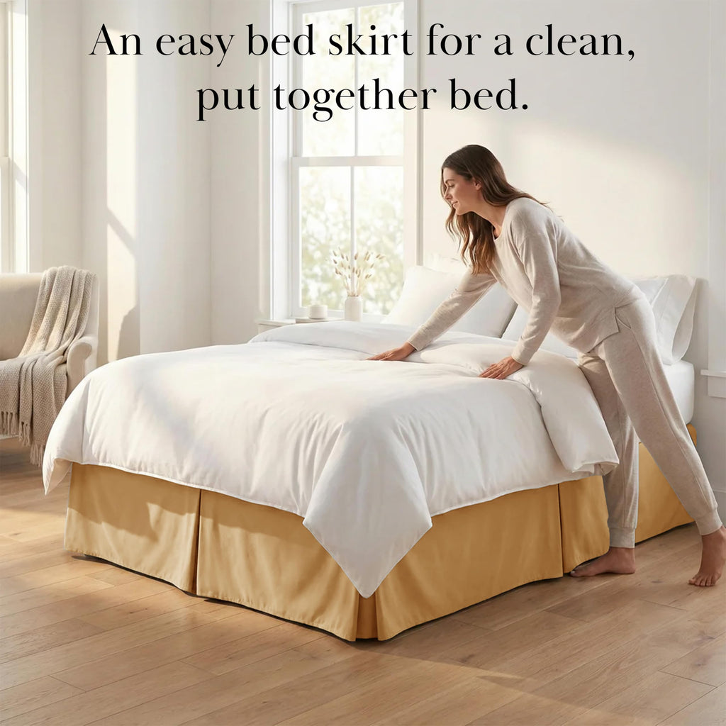 Pleated Queen Bed Skirt 14 Inch Drop Wrinkle Resistant Microfiber Gold