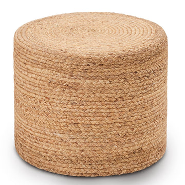 18'' Boho Ottoman Pouf Natural Water Hyacinth Rustic Handmade Lounge Pouffe