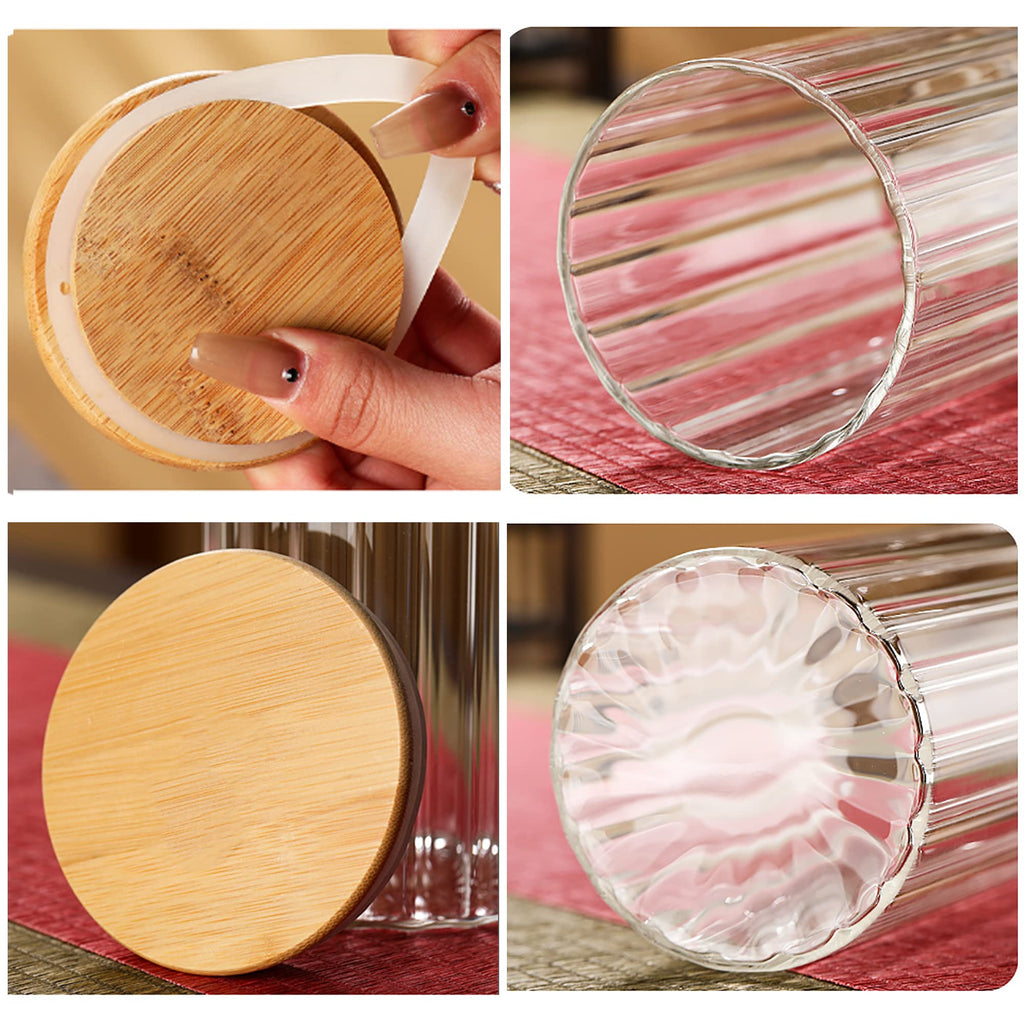 24 FL OZ Airtight Glass Jars with Bamboo Lids Spoons Coffee Canister, 3Pack