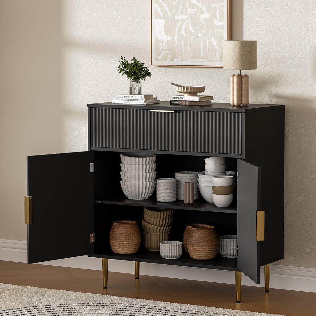 Sideboard Buffet Cabinet with 2 Doors and Large Drawer, Black