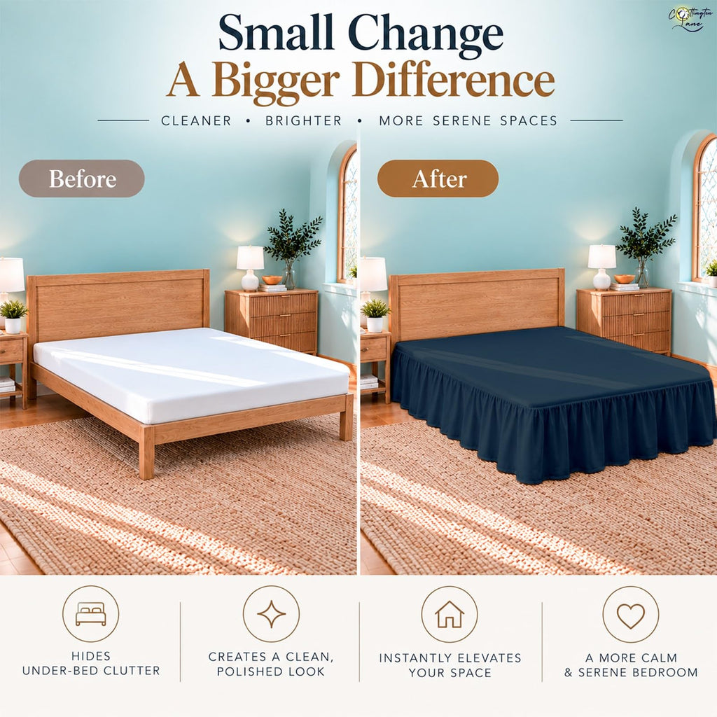 Queen Size Ruffle Bed Skirt 16 Inch Drop, Navy Blue