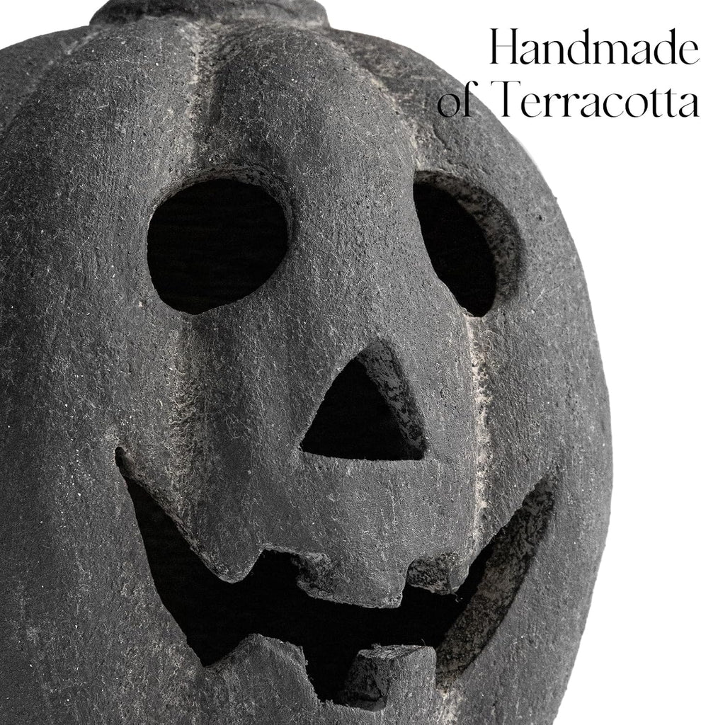 Halloween Decorations - Black Handmade Terracotta Jack O Lantern Pumpkin