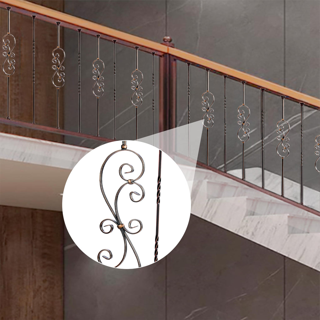 Oil Rubbed Copper Staircase Balusters - 1/2inch x 44inch, Metallic Railing Featuring Radiant Sheen S-Shaped Floral