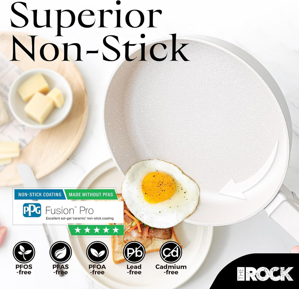 15Pcs Ceramic Cookware Set - Non toxic Pots and Pans Set Non Stick with ROCK.TEC - Nothing Sticks, Never Warps, Lasts