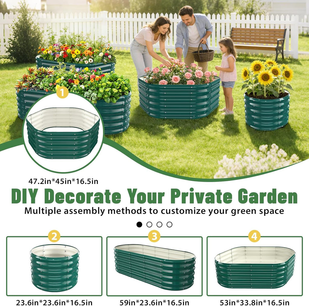 48" Diagonal,17" Tall Steel Hexagon Raised Garden Bed/ Planter Box Green | 4FT X 1.5FT,Butterfly Nut and Tool