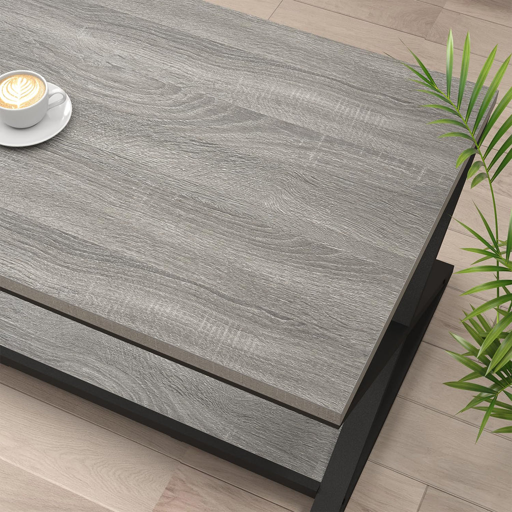 39" Rectangle Coffee Table with Storage, Grey Oak