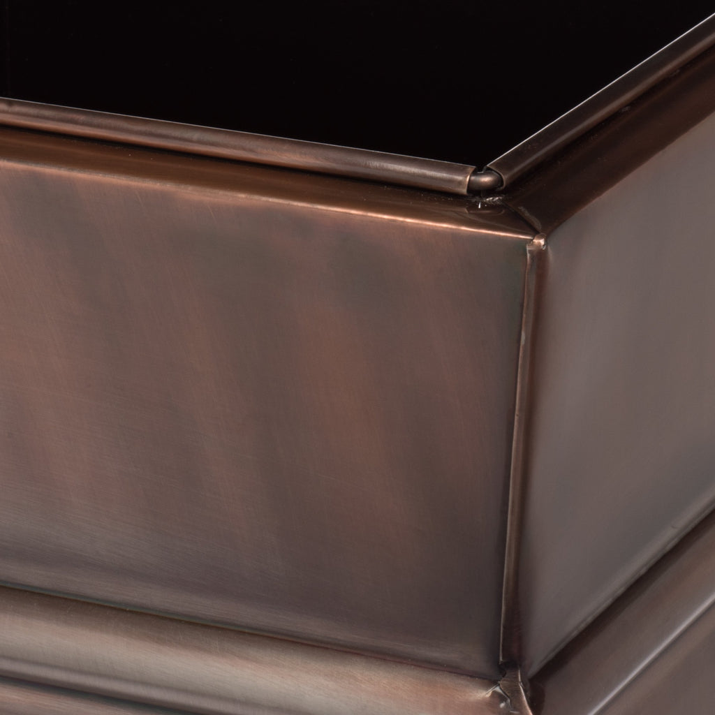 33 Inch Tall Square Planter, Antique Copper, Lift Out Insert