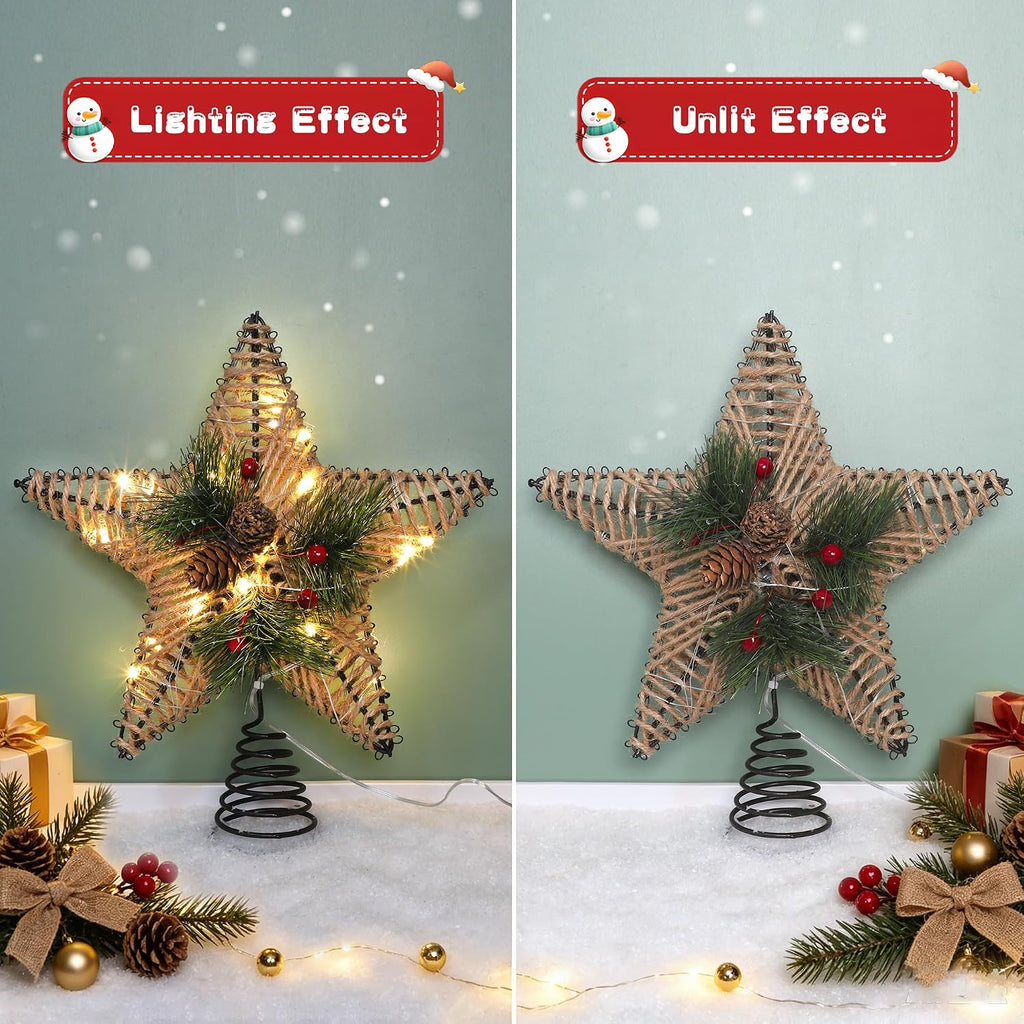 Tree Topper Lighted Star with 6H Timer 79" Cable 20LEDs, Brown
