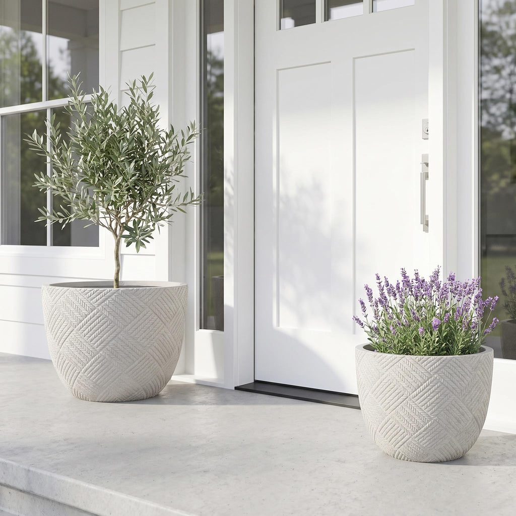 Set of 2 Large Oxide Magnesium Concrete Planters (15" & 18")Garden Decor
