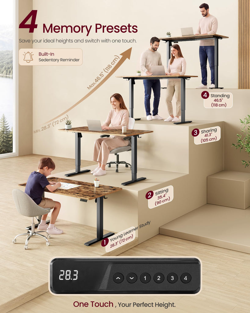 Standing Desk, 63x28 Inch Electric Adjustable Desk, 30-Min Assembly