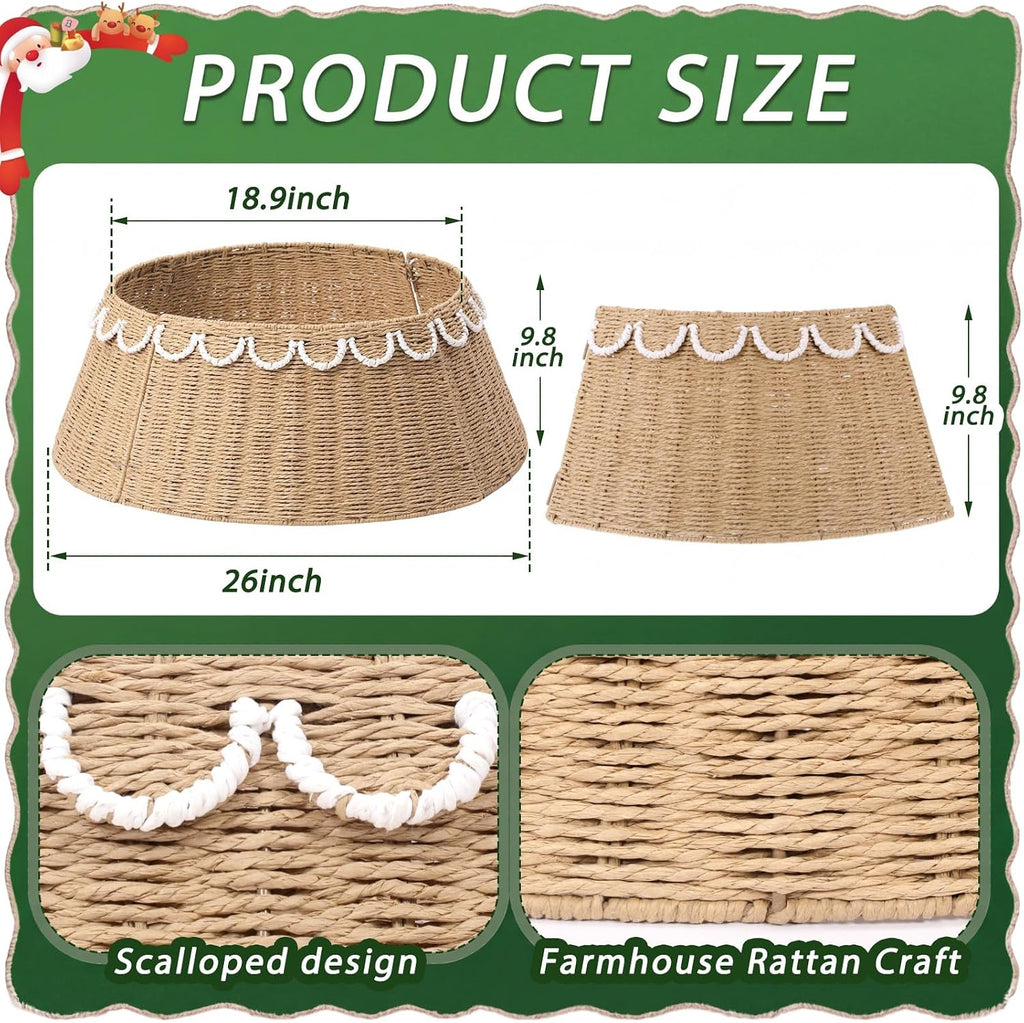 26inch Woven Rattan Scallop Christmas Tree Collar Rustic Tree Ring