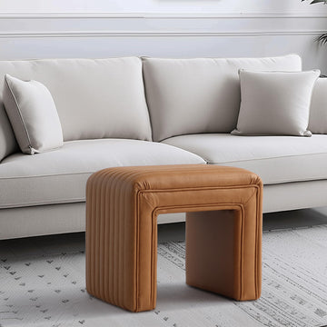 Vanity Stool Chair, Modern PU Leather Ottoman Foot Stool with Wooden Legs Sofa Bench Footstool Extra Seat for