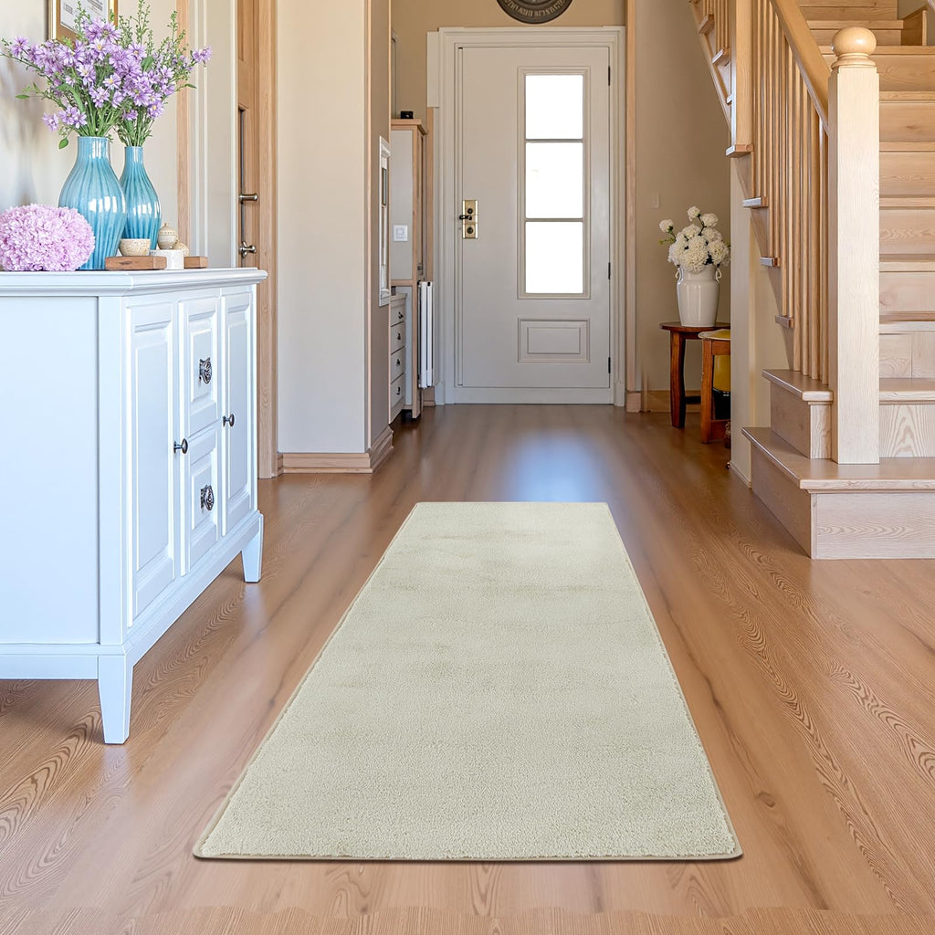 Solid Plush Runner Rug Shaggy Washable Hallway Rug, Ivory