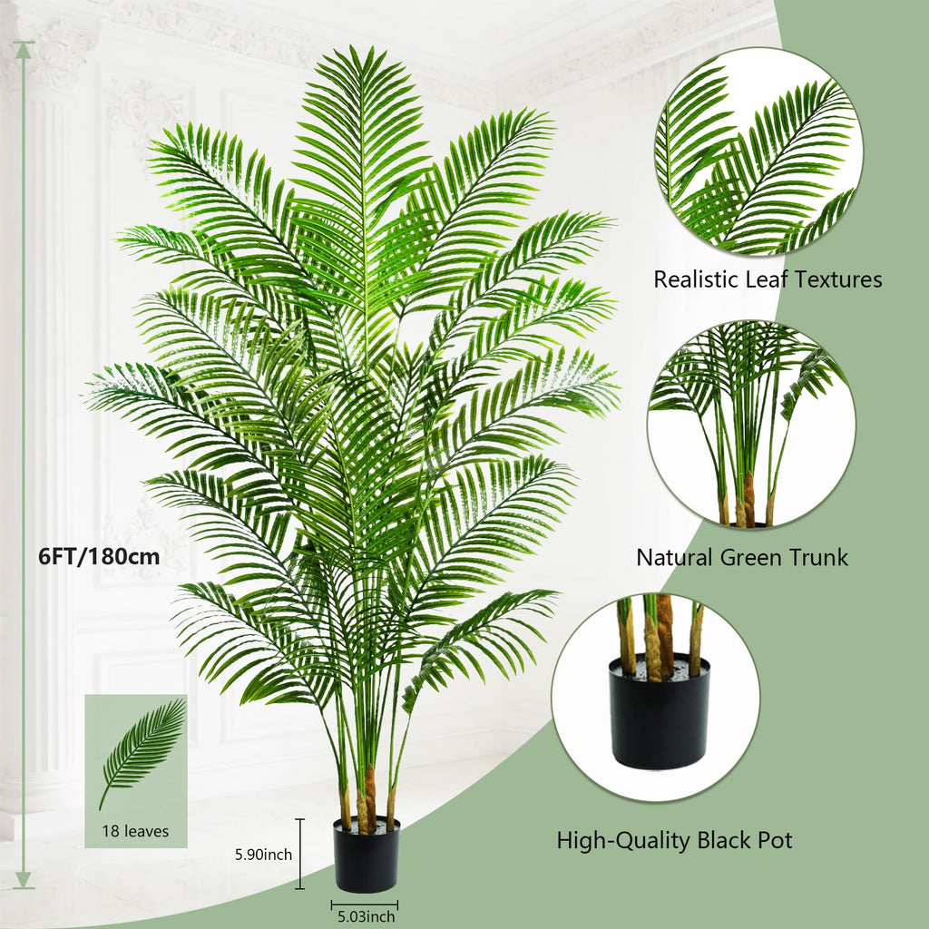 6FT Artificial Palm Tree, Realistic Tropical Fake Plants Indoor