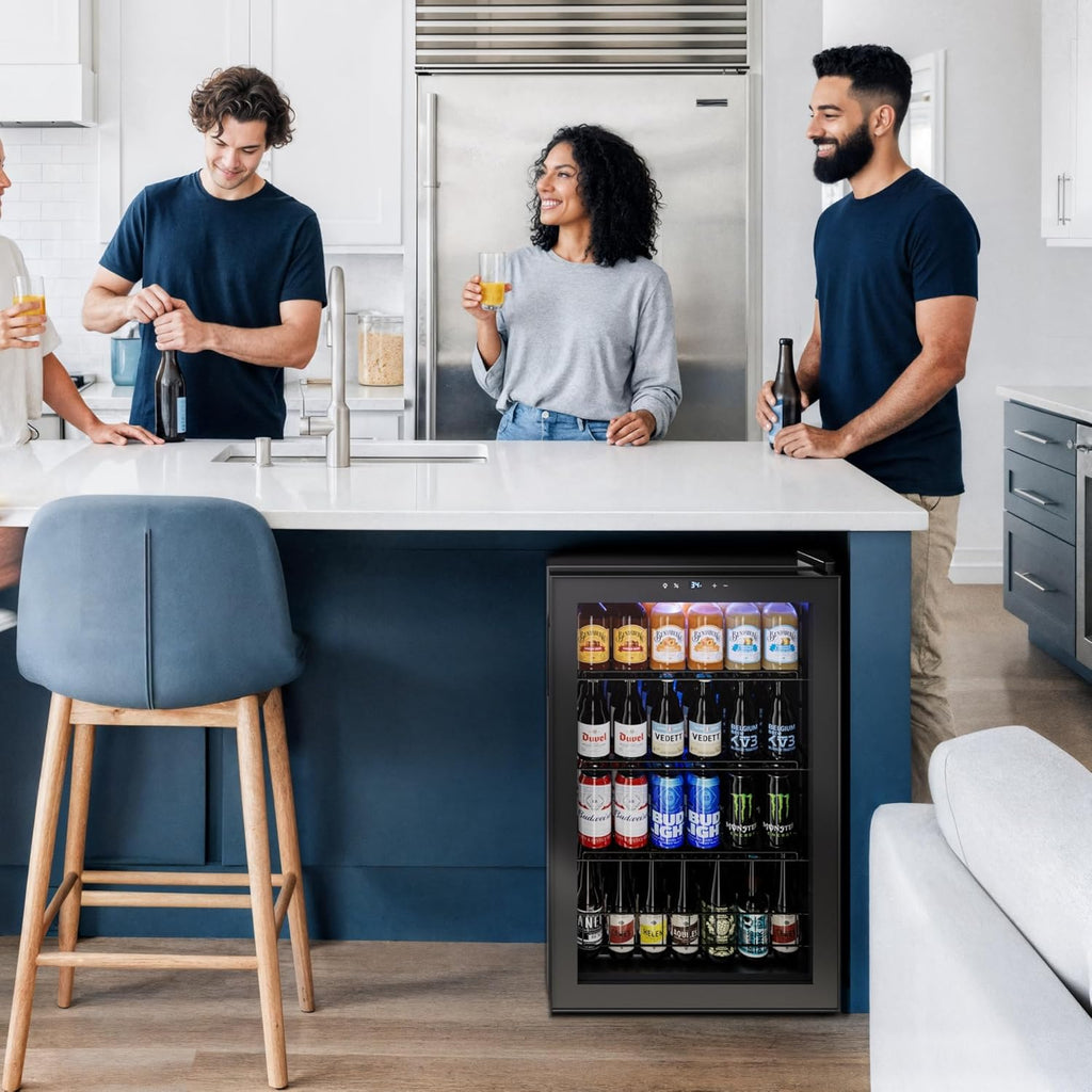 Beverage Refrigerator Cooler, 155 Cans Mini Fridge with Glass Door Beverage Frid