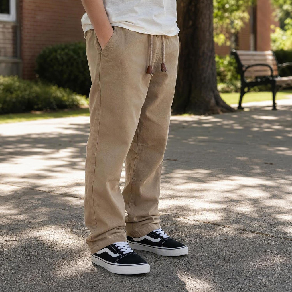Boys' Solid Color Drawstring Elastic Waist Chino Pants