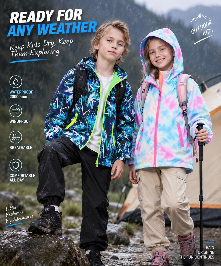 Kids Rain Jacket Waterproof Windbreaker Zipper Coat for Boys Girls