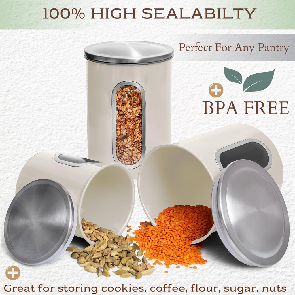 3-Pcs Beige Canisters Set Storage Airtight Jars