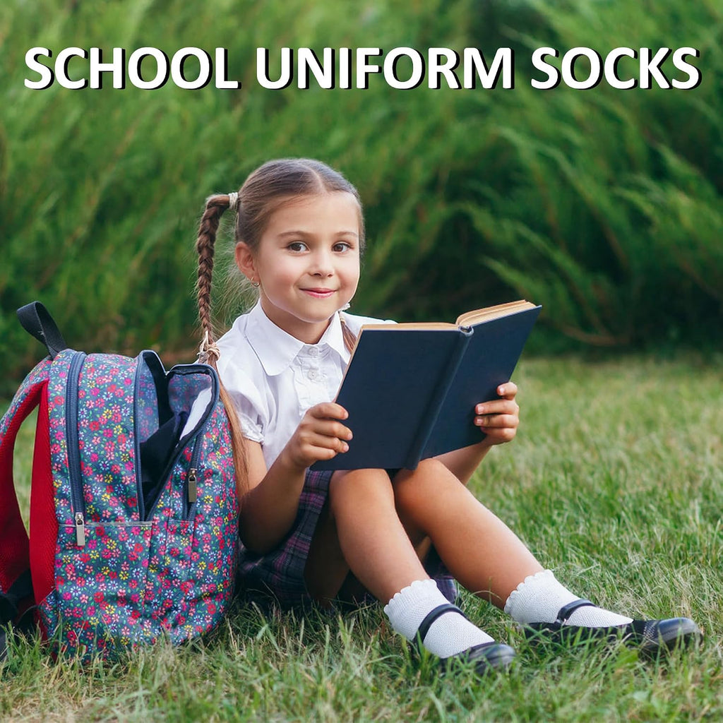 6 Pairs Girls Socks Ruffled White Cotton Ankle Socks