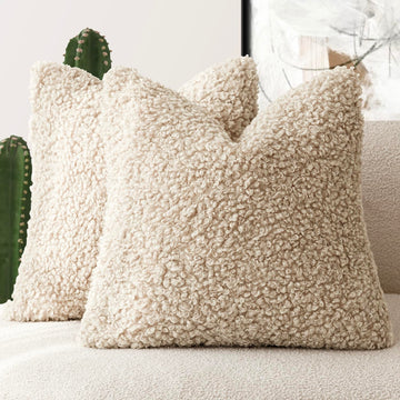 Decorative Fuzzy Faux Fur Throw Pillow Covers 18x18 Inch Oatmeal