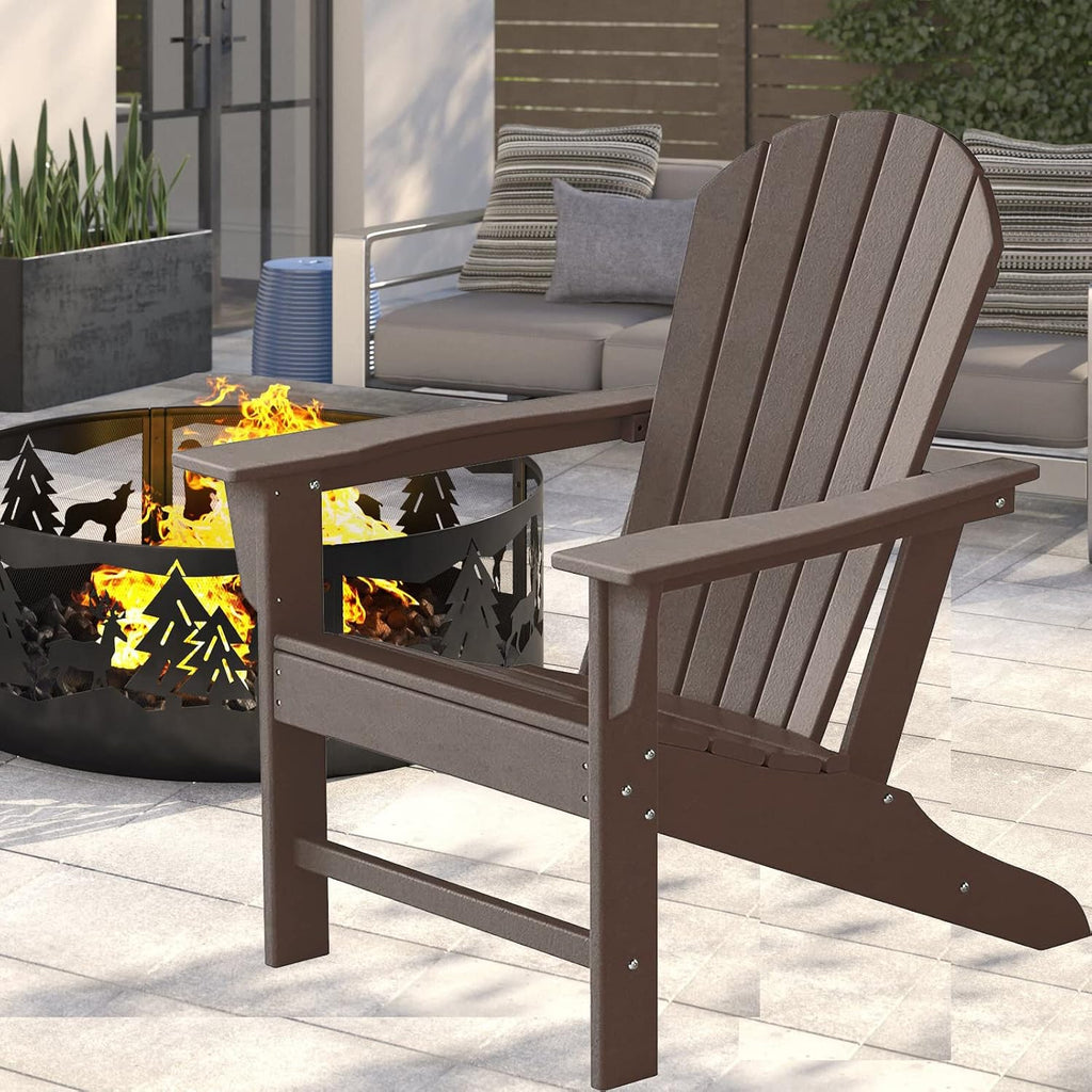 Farmhouse Adirondack Chair Wood Texture, Poly Lumber Patio Chairs, Pre-Assembled Weather Resistant Outdoor Chairs for