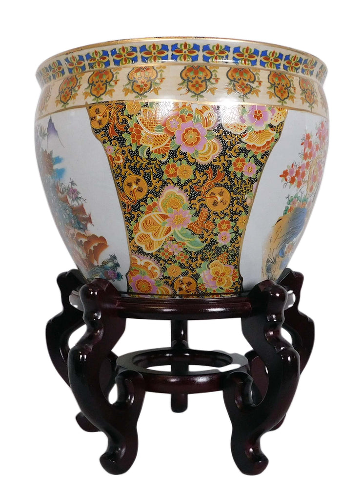 Porcelain Fish Bowl - Imported from China and is Painted in a Traditional Japanese Satsuma Style Pattern Planter