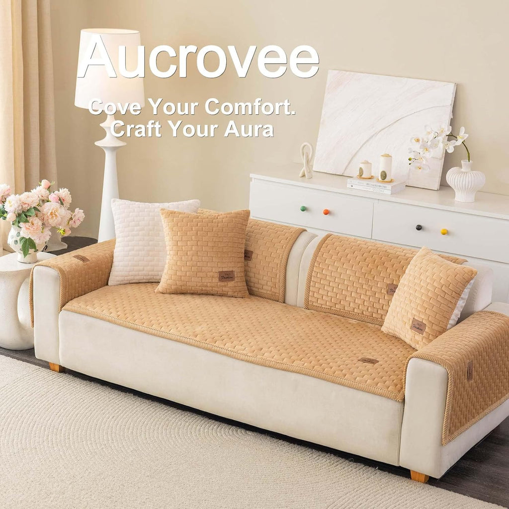 Washable Velvet Dog Couch Cover, Plush Pet Sofa Furniture Protector for 2-3 Cushion Couch, Non-Slip Washable Cover