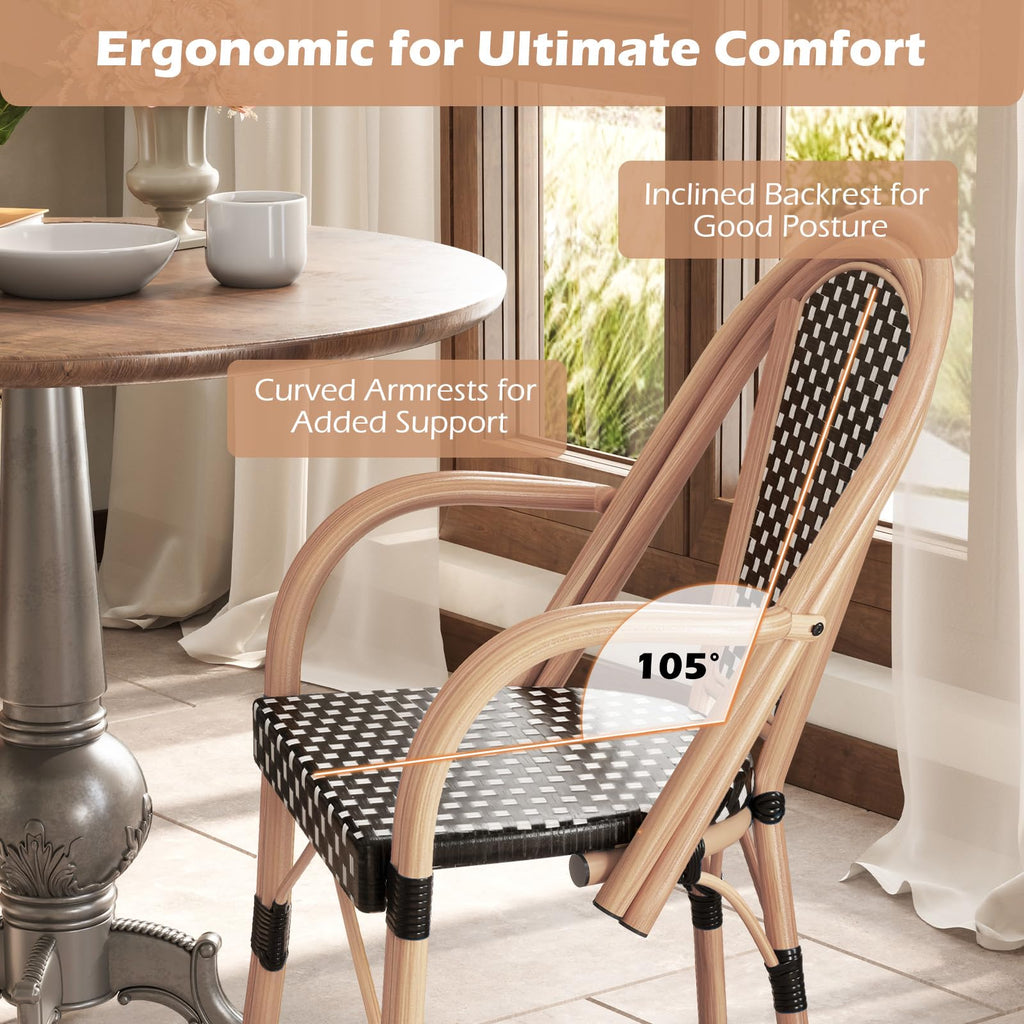 Wicker Patio French Bistro Dining Chairs Set of 2