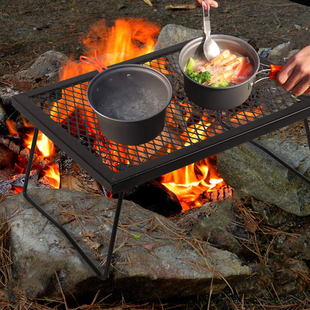 Folding Campfire Grill Heavy Duty Steel Grate, Portable Camp Fire Cooking Racks for Over Fire Pit