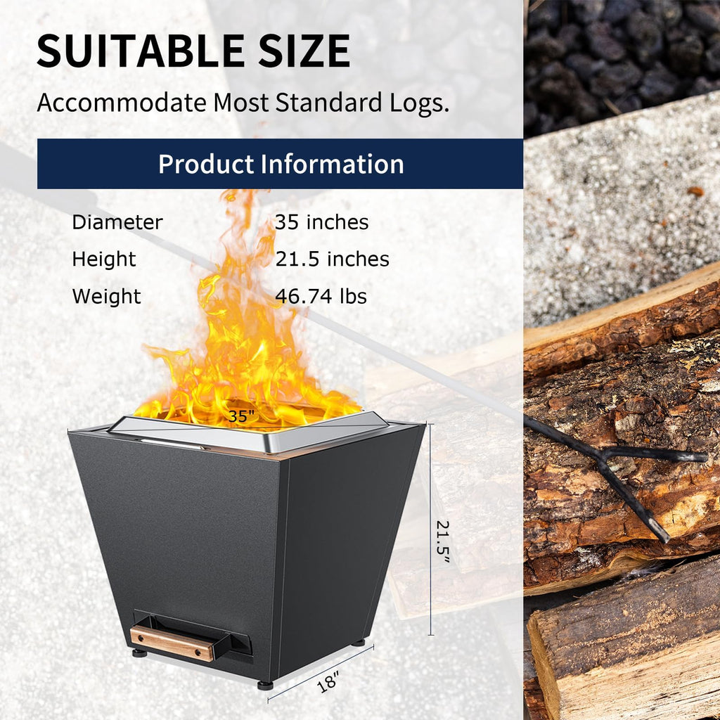 Smokeless Fire Pit, Portable Outdoor Firepits 35 inch, Pellet Fire Pits for Outside Wood Burning Carry Handle for