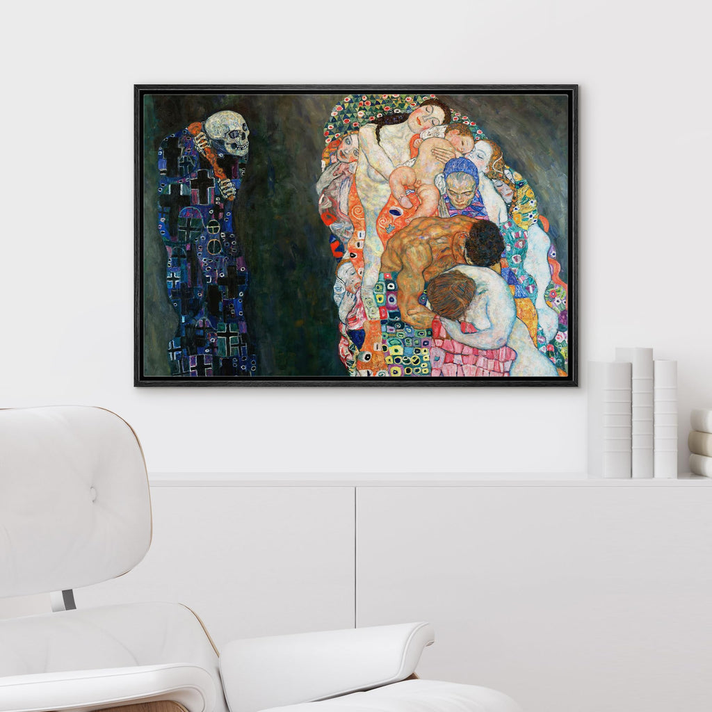 Framed Canvas Print Wall Art Death & Life by Gustav Klimt People Historic Illustrations Fine Art Traditional Scenic