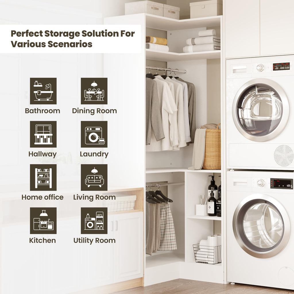 Corner Closet System with Shelves, 33.5'' Corner closet organizer System with Hanging Rods, Wood Walk in Closet