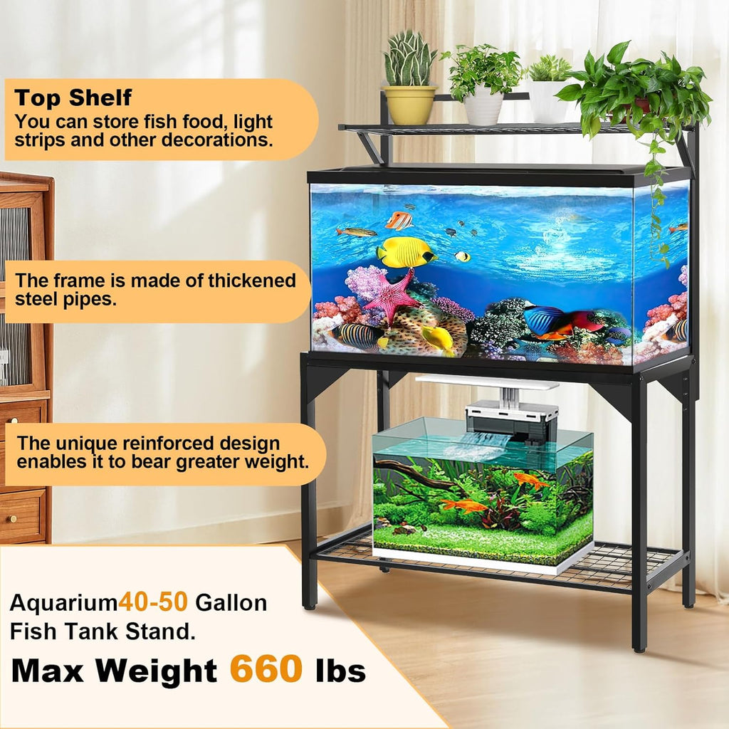 40 Gallon Fish Tank Stand - Aquarium Stand with Power Outlets, 37.7" x 19.2" x 58.66", Heavy-Duty Metal Tank Stand