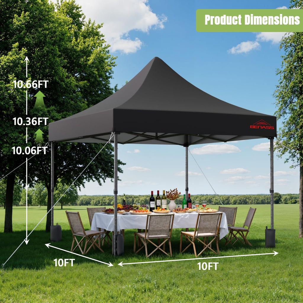 10x10 Heavy Duty Commercial Pop Up Canopy with Sidewalls, Black