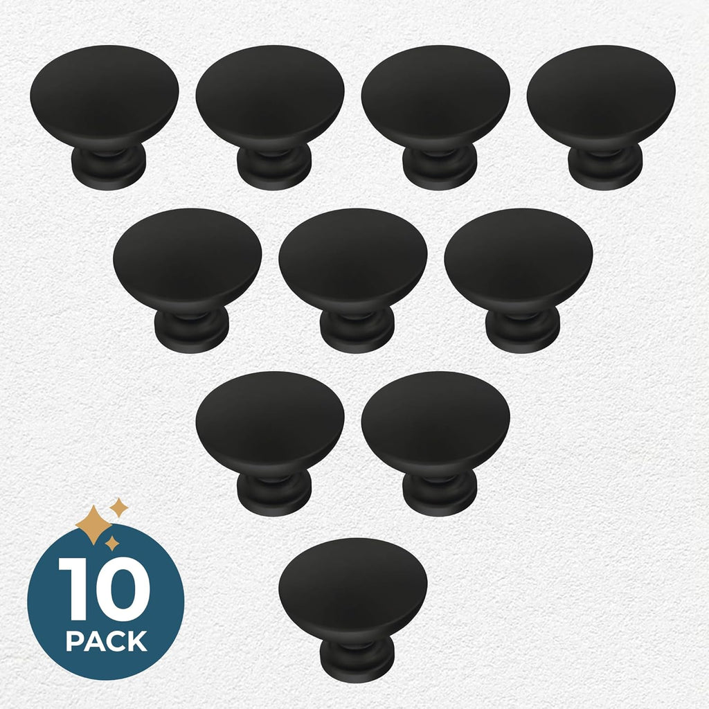 Fulton Matte Black Round Cabinet Knobs 1-3/16" Easy Install, Durable Hardware for Drawers, Dresser, Kitchen Cabinet