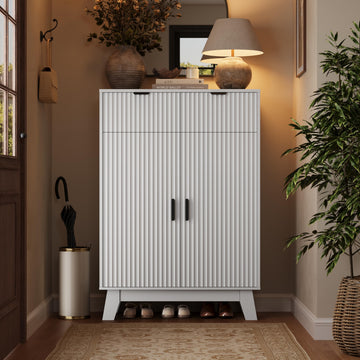 Fluted 4-Tier Shoe Storage Cabinet with 2 Doors & 2 Top Drawers